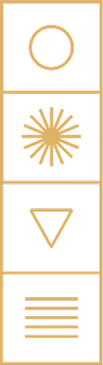 Four minimalist gold icons on black background in vertical layout